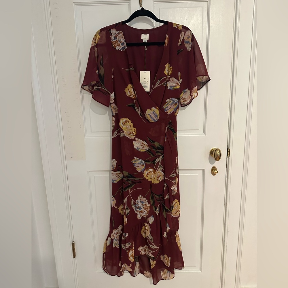 A New Day Red Wrap Ruffled Midi Dress